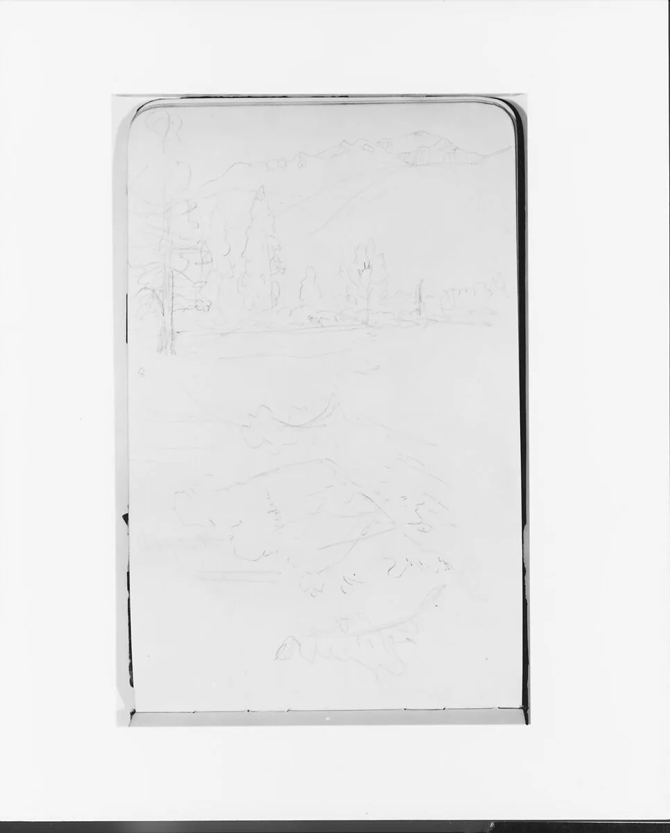 Two Landscape Sketches with Trees and Mountains (from Sketchbook) — Albert Bierstadt