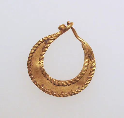 Earring, crescent-shaped, decorated