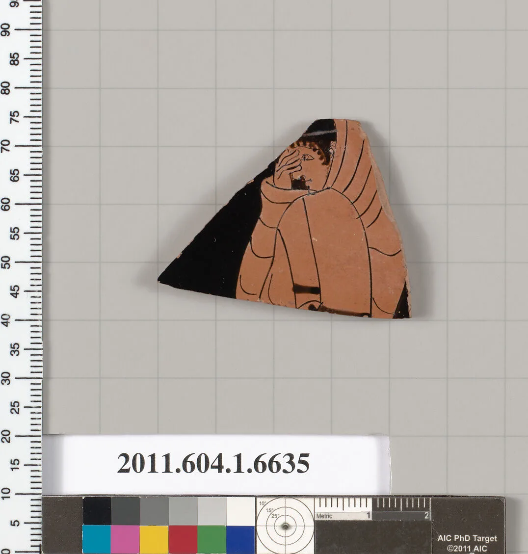 Terracotta fragment of a kylix (drinking cup) — Makron