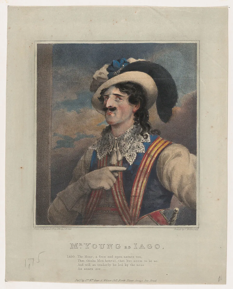Mr. Young as Iago — Charles Joseph Hullmandel|Charles Mayne Young|William Shakespeare|John William Gear
