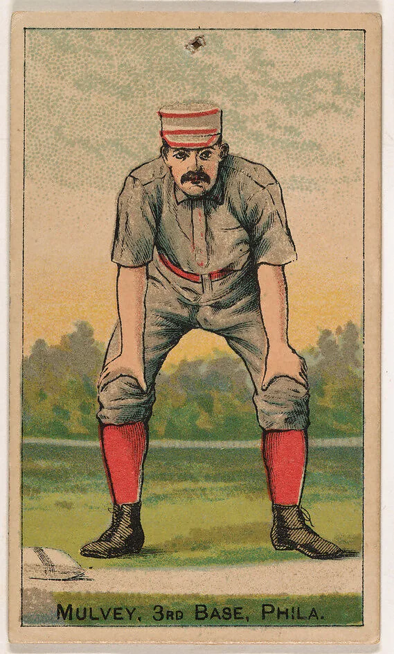 Mulvey (Hands On Knees), 3rd Base, Phila. from the Gold Coin series (N284) for Gold Coin Chewing Tobacco — D. Buchner & Co., New York