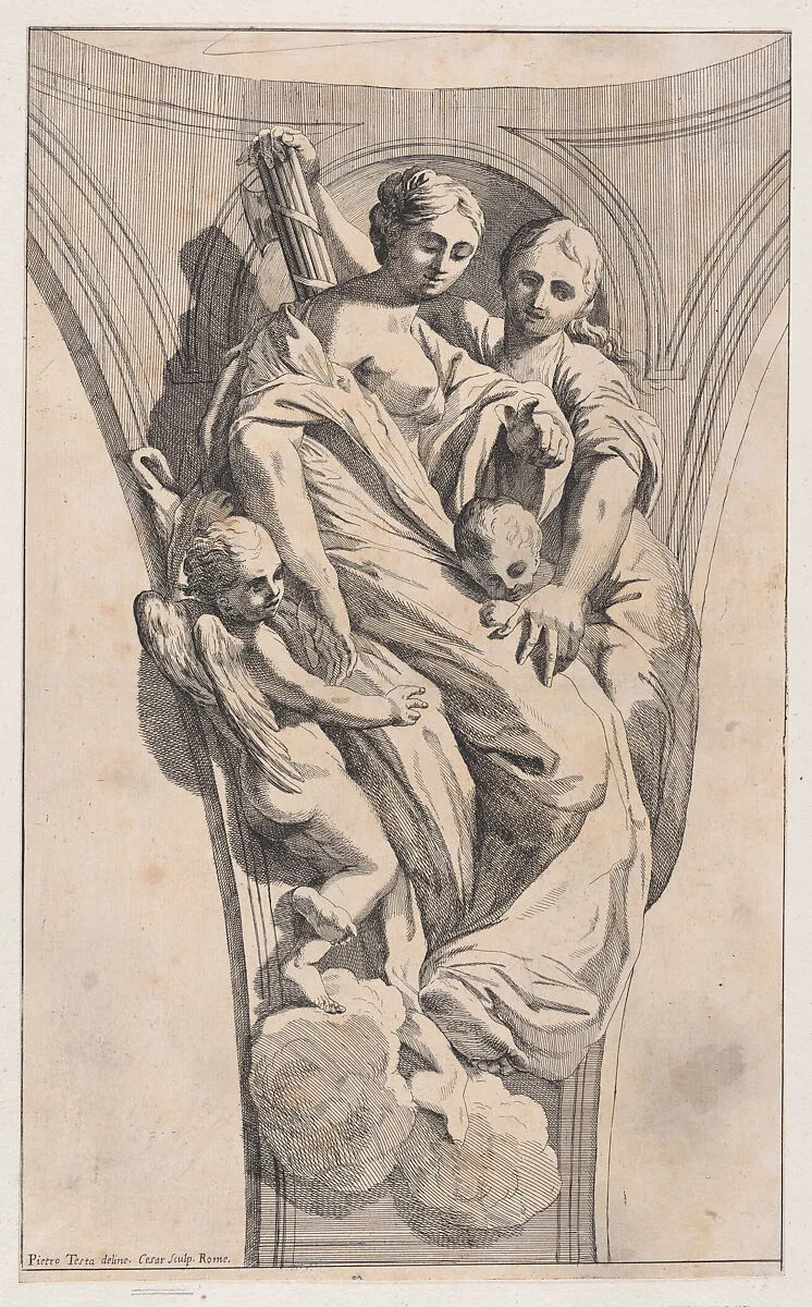 Study for a pendentive depicting Justice and Charity — Pietro Testa|Giovanni Cesare Testa