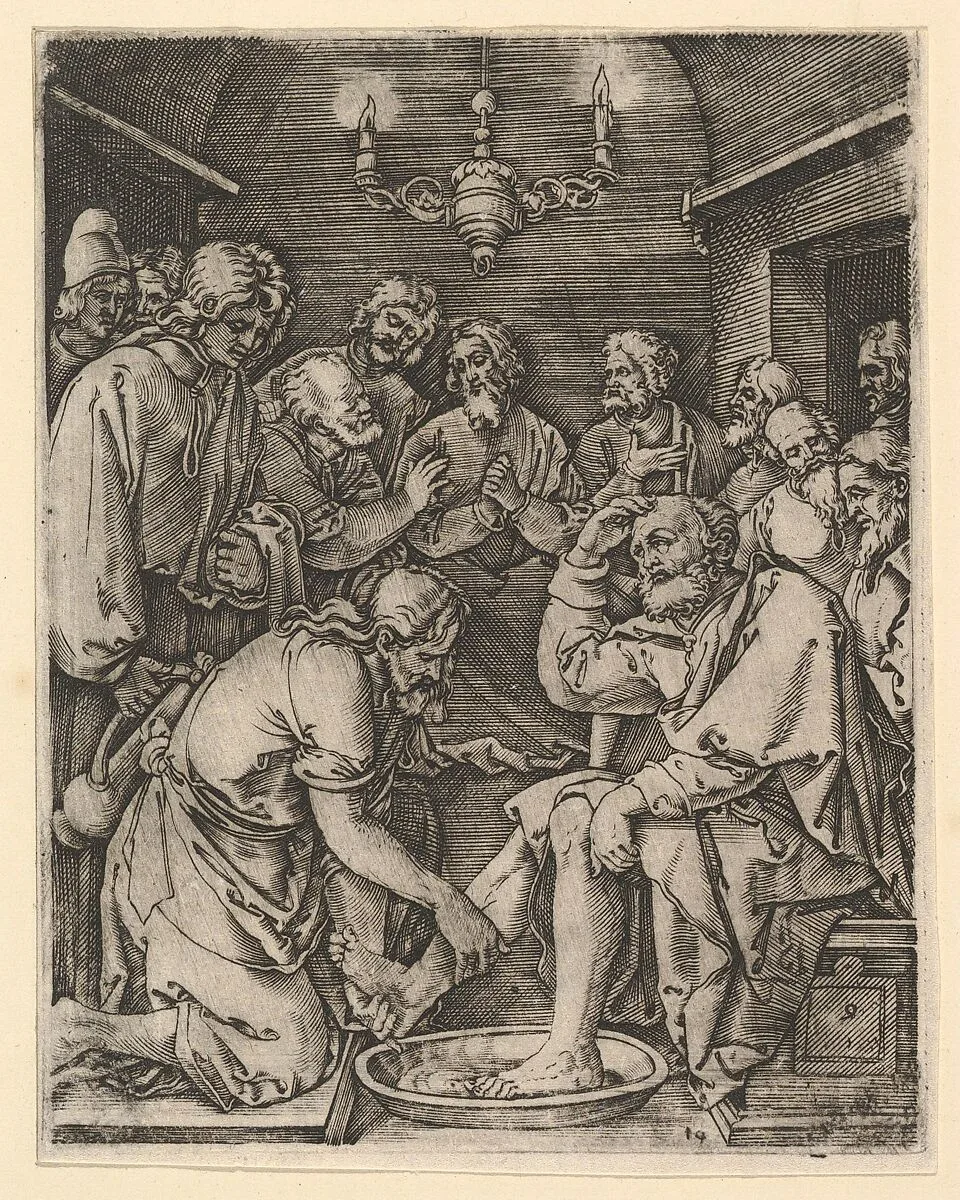 Christ kneeling and washing St Peter's feet, after Dürer — Marcantonio Raimondi|Albrecht Dürer