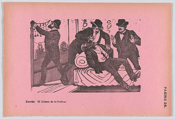 Page 26: a professor being stabbed to death, from '36 Grabados' (Mexico, 1943) — Arsacio Vanegas Arroyo|José Guadalupe Posada