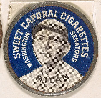 Milan, Washington Senators (blue), from the Domino Discs series (PX7), issued by Kinney Brothers — Kinney Brothers Tobacco Company