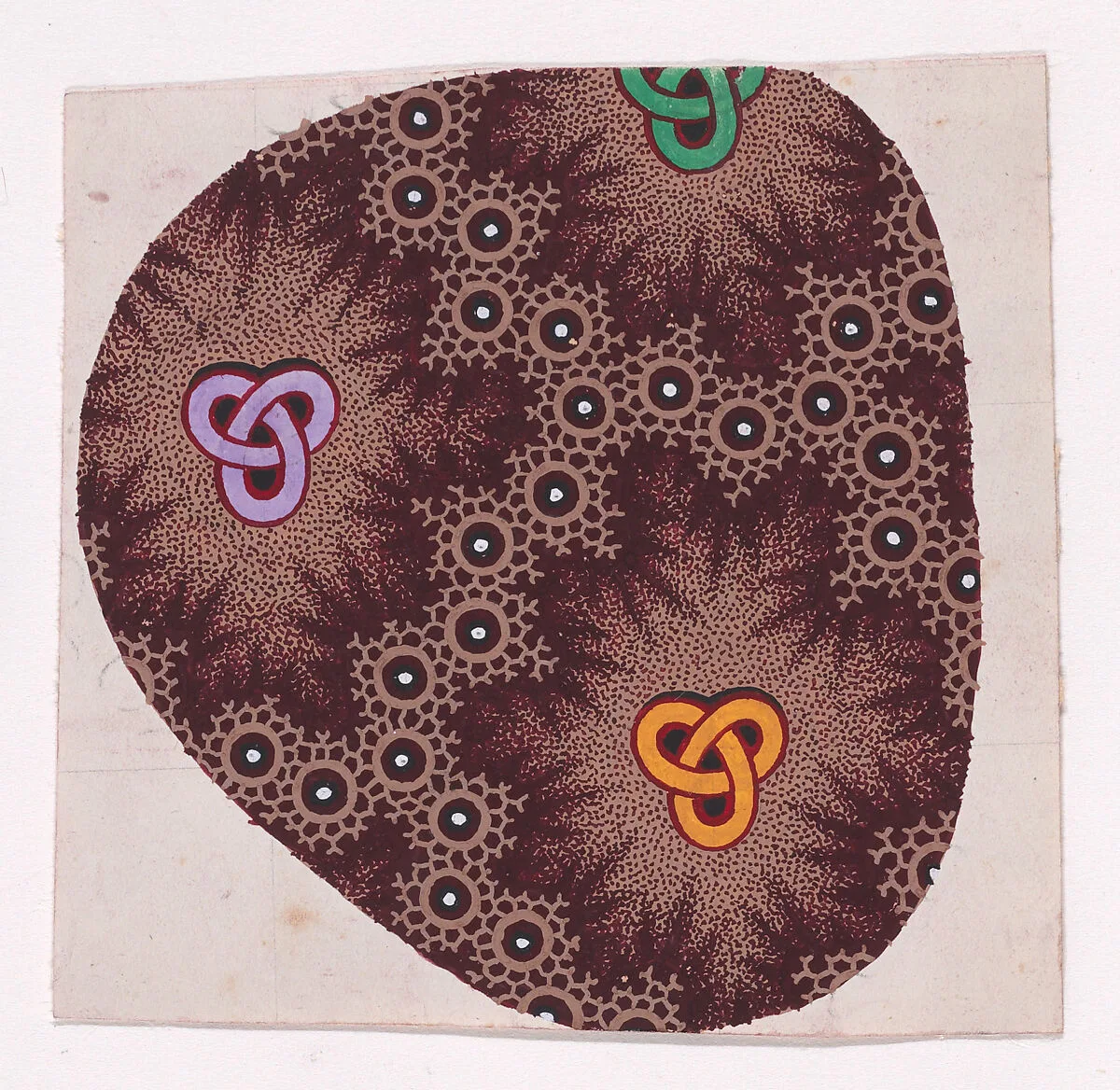 Textile Design with Trefoil Knots Framed by an Interlacing Honeycomb Pattern with Pearls — Anonymous, Alsatian, 19th century