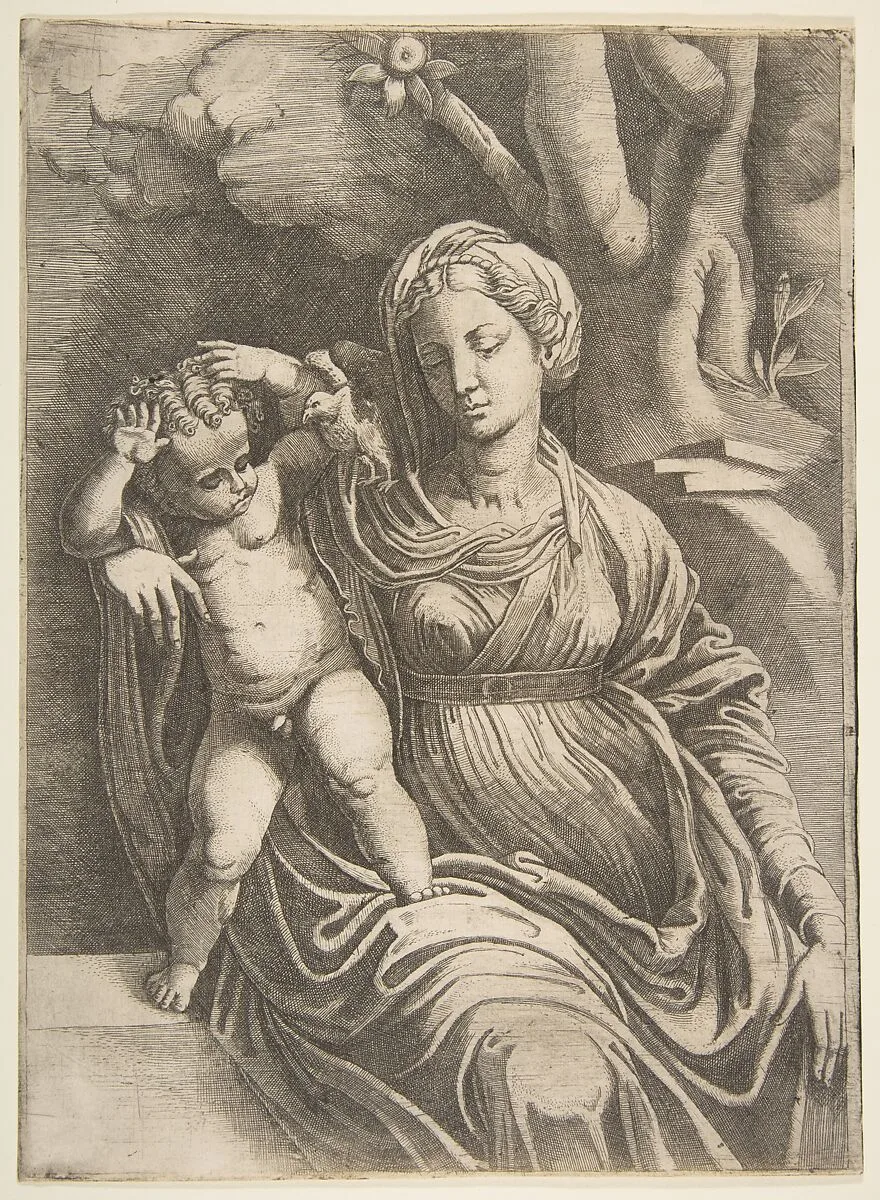 Virgin and Child seated beneath a tree — Giulio Bonasone|Giulio Romano