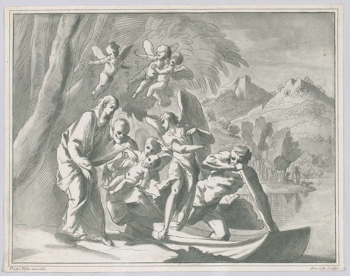 The rest on the flight into Egypt (from A Collection of Etchings and Engravings in Imitation of Drawings from Various Old Masters) — Pietro Testa|Andrea Scacciati|Arthur Pond|Charles Knapton|John Boydell