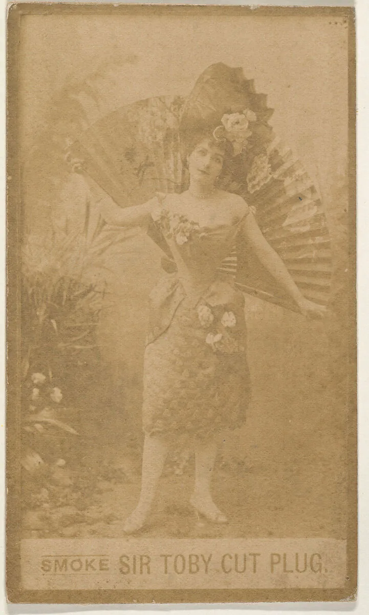 Actress with large fan, from the series Actresses (N673), promoting Sir Toby Cut Plug — Unknown