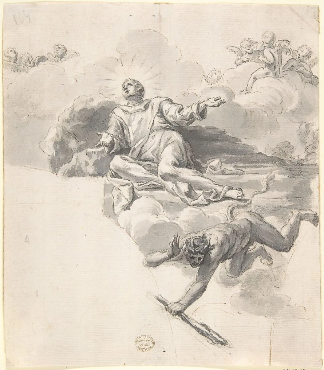 A Saint Triumphant Over the Devil — Johann Georg Bergmüller|Anonymous, German, 18th century