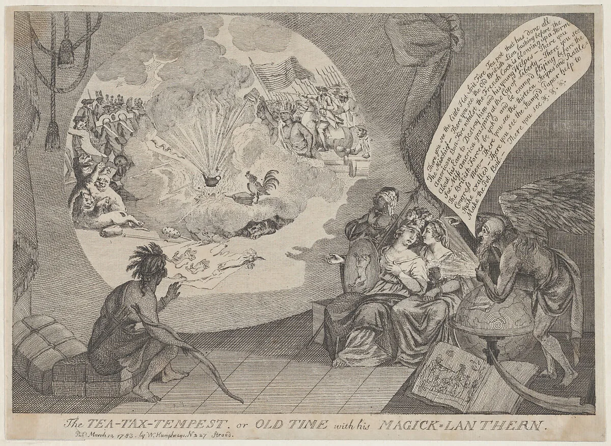 The Tea-Tax-Tempest, or Old Time with his Magick Lanthern — William Humphrey|Anonymous, British, 18th century