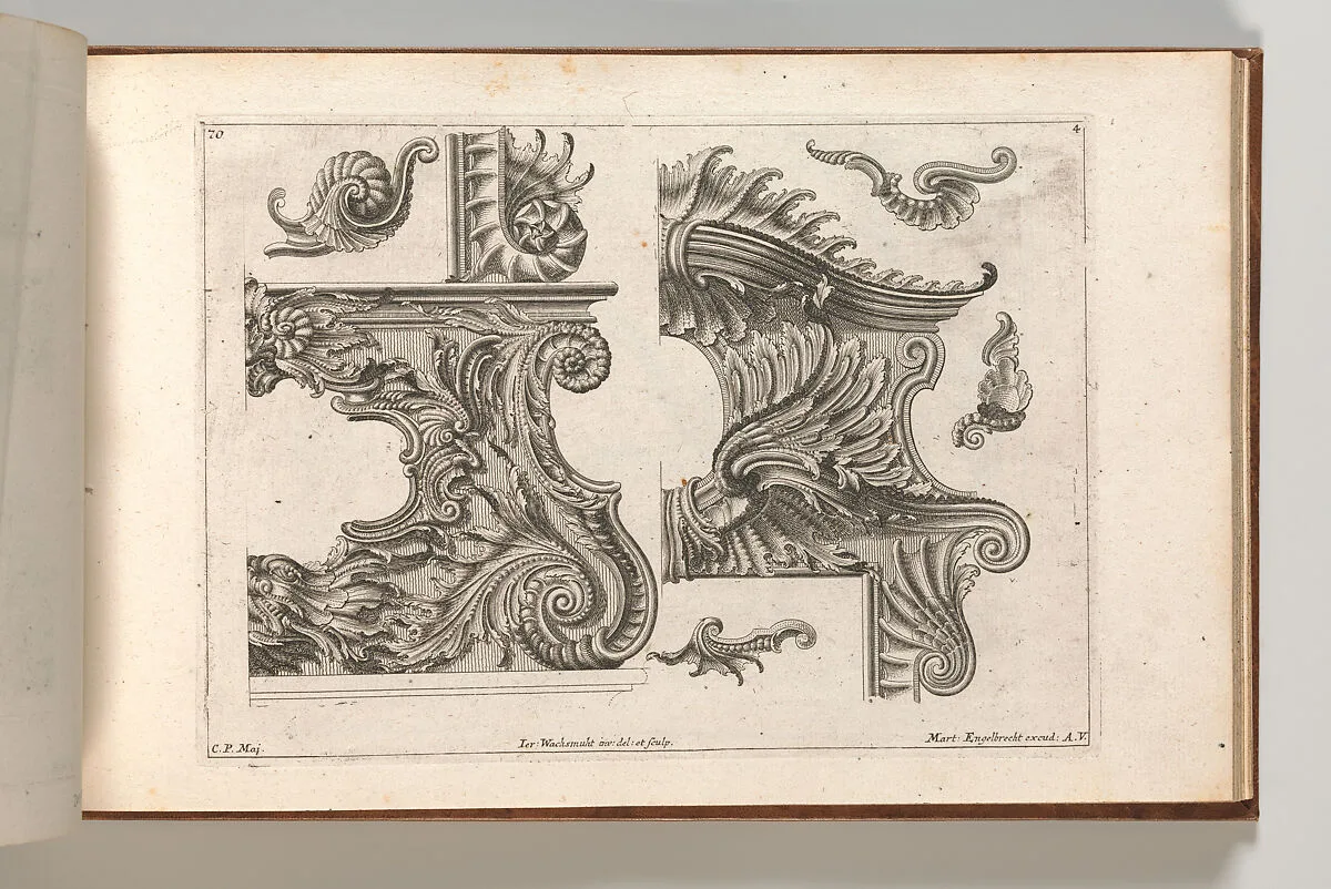 Suggestion for the Decoration of the Lower and Top Right of a Frame, Plate 4 from: 'Unterschidliche Auszierungen zu Thüren und Fenster, etc. etc. sehr nutzlich zu gebrauchen' — Martin Engelbrecht|Jeremias Wachsmuth