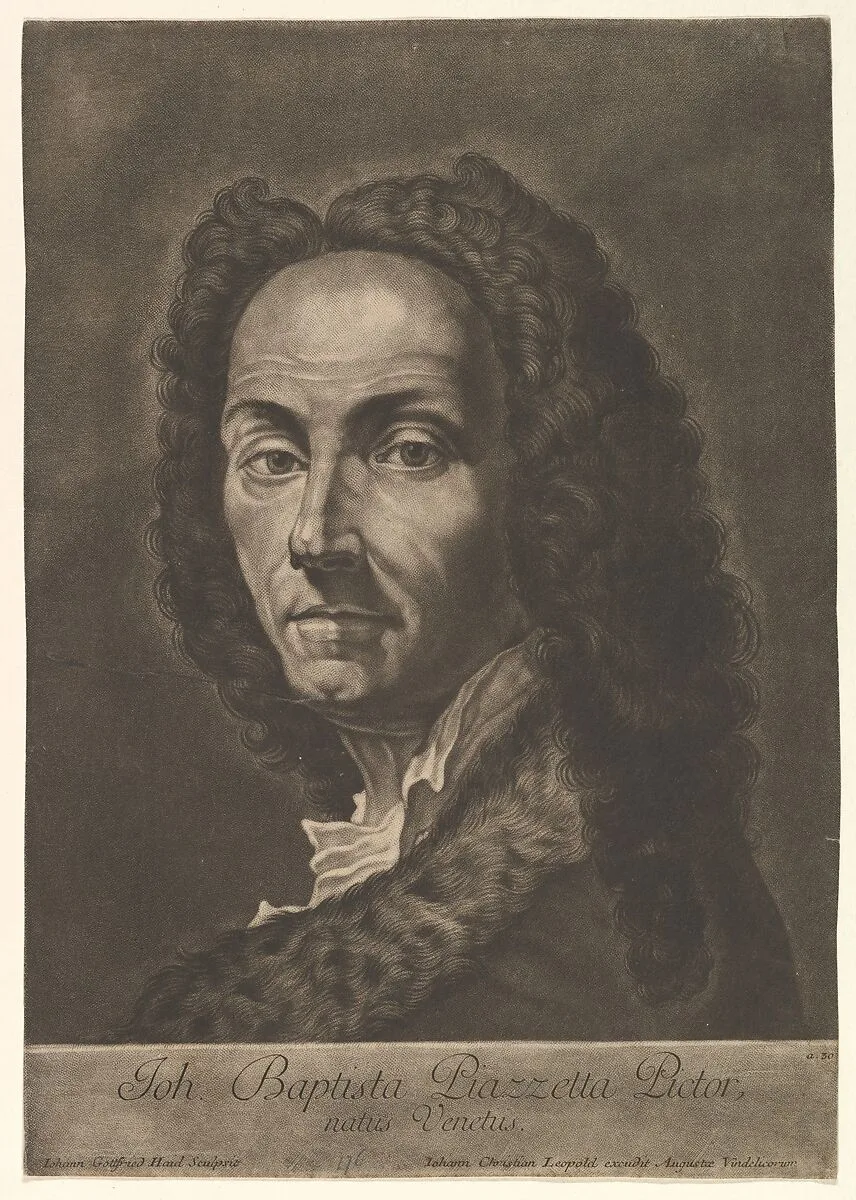 Portrait of Giovanni Battista Piazzetta — Johann Gottfried Haid|Giovanni Battista Piazzetta|Johann Christian Leopold