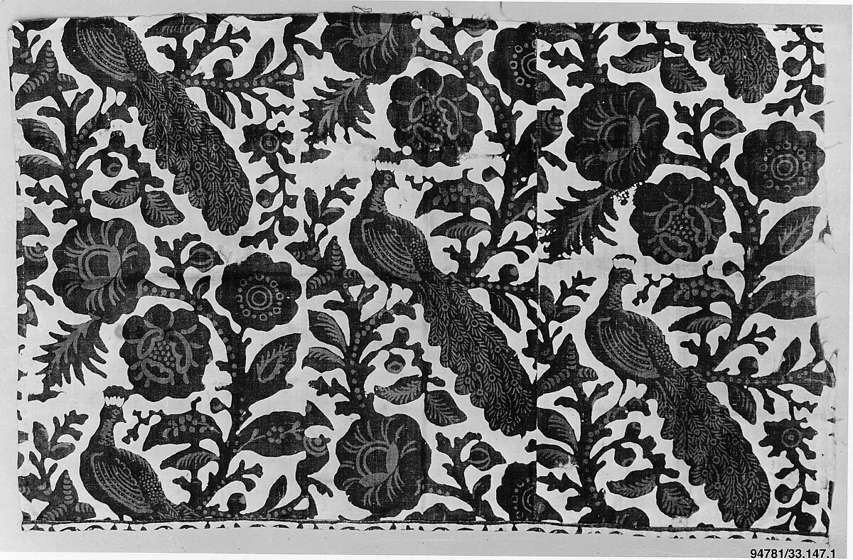 Partial curtain, blue-resist textile — Unknown