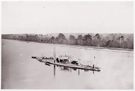U.S. Monitor "Casco" on James River, taken from a lookout tower on bank.