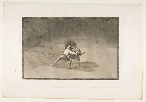 Plate 15 from "La Tauromaquia": The famous Martincho places the banderillas playing the bull with the movement of his body
