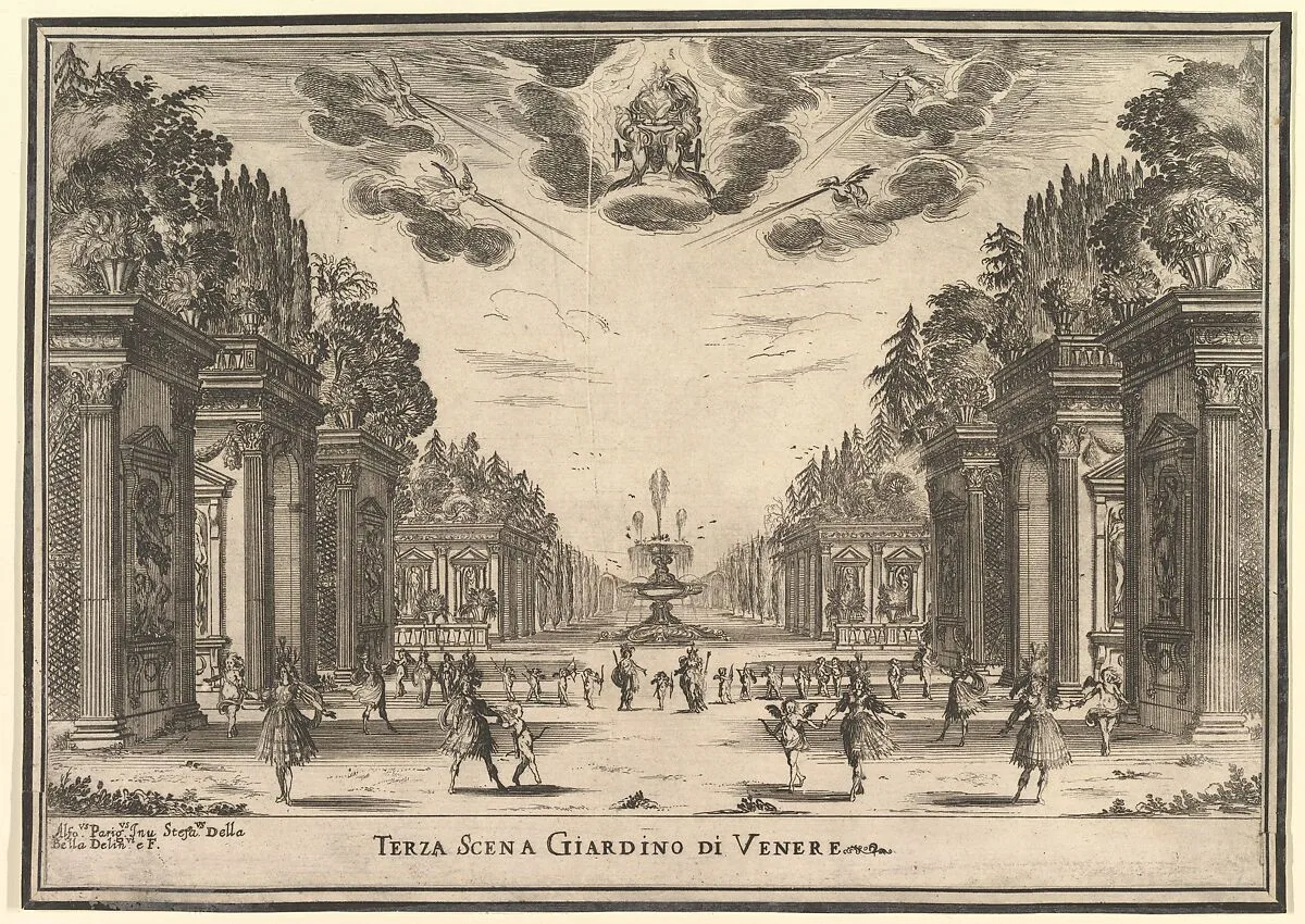 Third scene, the garden of Venus, from 'The marriage of the gods' (Le nozze degli Dei) — Stefano della Bella