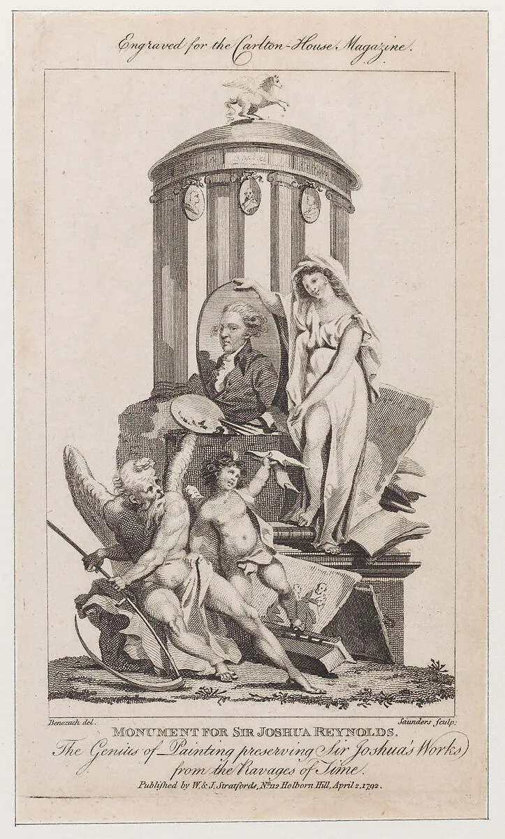 Monument for Sir Joshua Reynolds, from "Carlton House Magazine" — Charles Benazech|John Saunders|Sir Joshua Reynolds|W. & J. Stratford