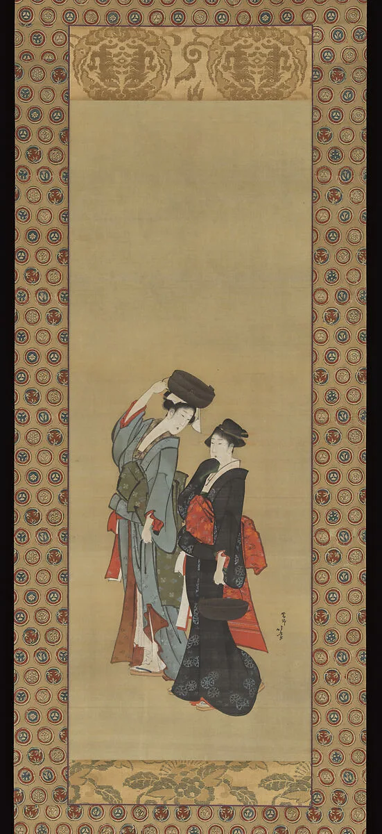 筑摩祭・鍋被り美人図 (Tsukuma matsuri, Nabe kaburi bijin zu)|Women Carrying Pots for the Tsukuma Festival — Katsushika Hokusai 葛飾北斎