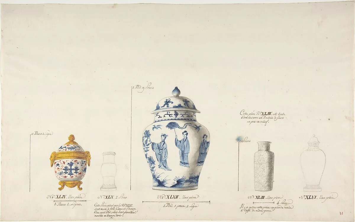 Design for Five Vases — Anonymous, French, 18th century