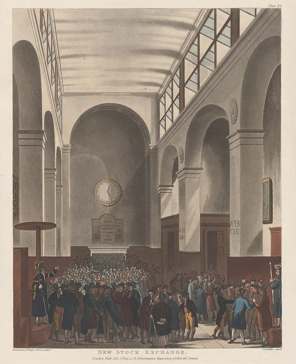 New Stock Exchange — Joseph Constantine Stadler|Thomas Rowlandson|Rudolph Ackermann, London|Auguste Charles Pugin
