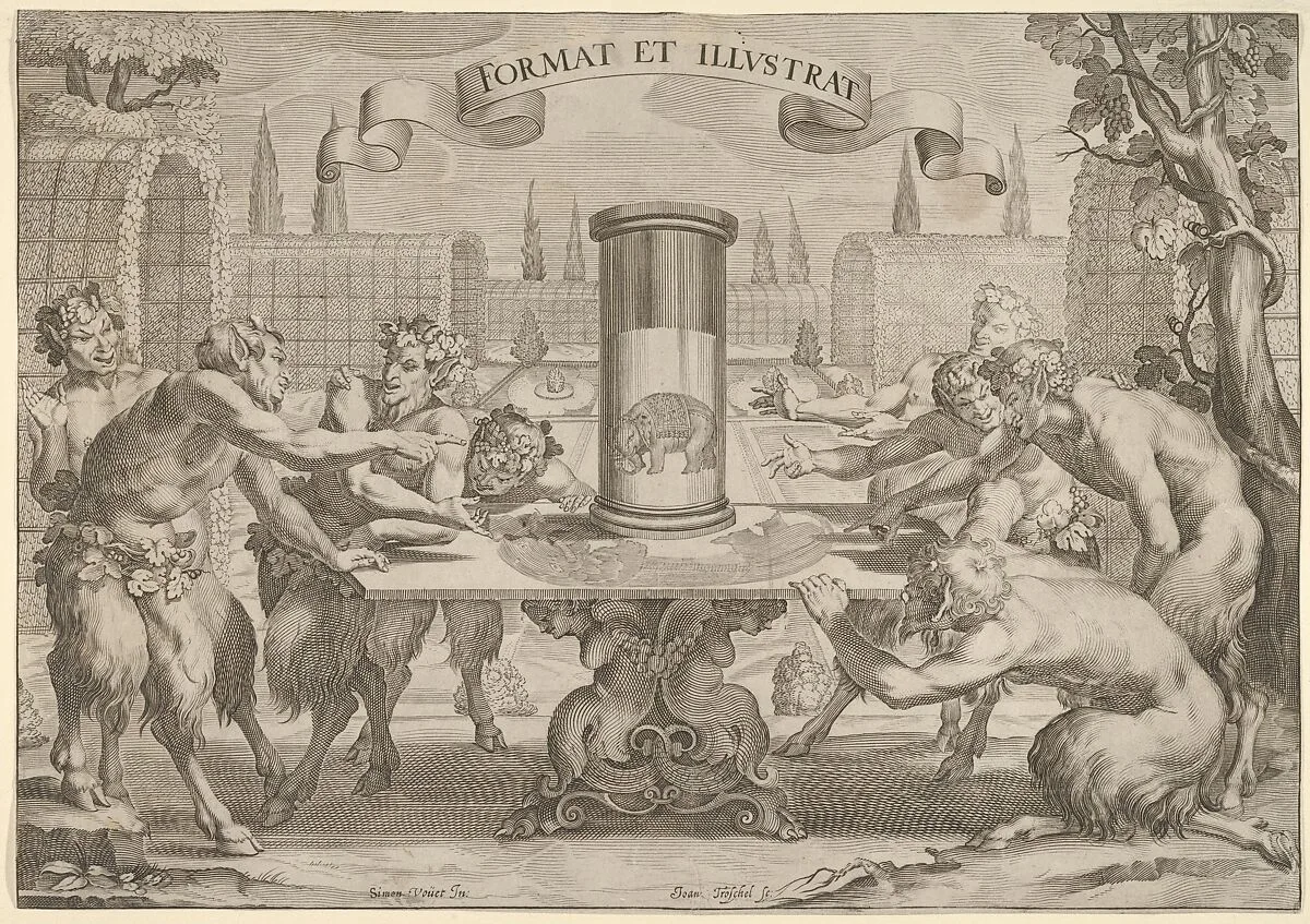 Satyrs Admiring the Anamorphosis of an Elephant — Hans Troschel|Simon Vouet