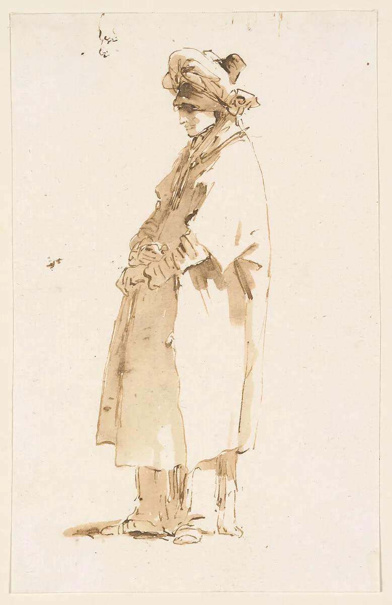 Man with an Elaborate Headdress, Facing Left — Giovanni Domenico Tiepolo
