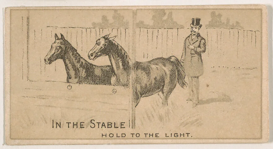 In the Stable, from the Magic Changing Cards series (N223) issued by Kinney Tobacco Company — Kinney Brothers Tobacco Company
