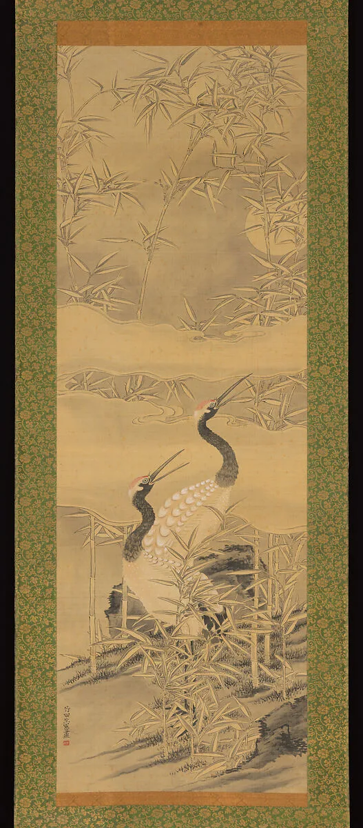田能村竹田筆 竹林双鶴図|Pair of Cranes in Bamboo Grove — Tanomura Chikuden 田能村竹田