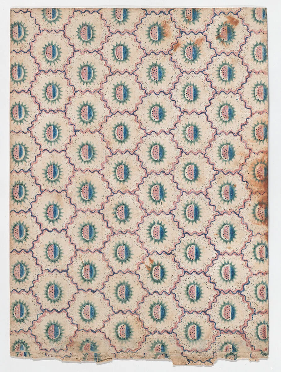 Sheet with abstract pattern with curved lines and dots — Anonymous