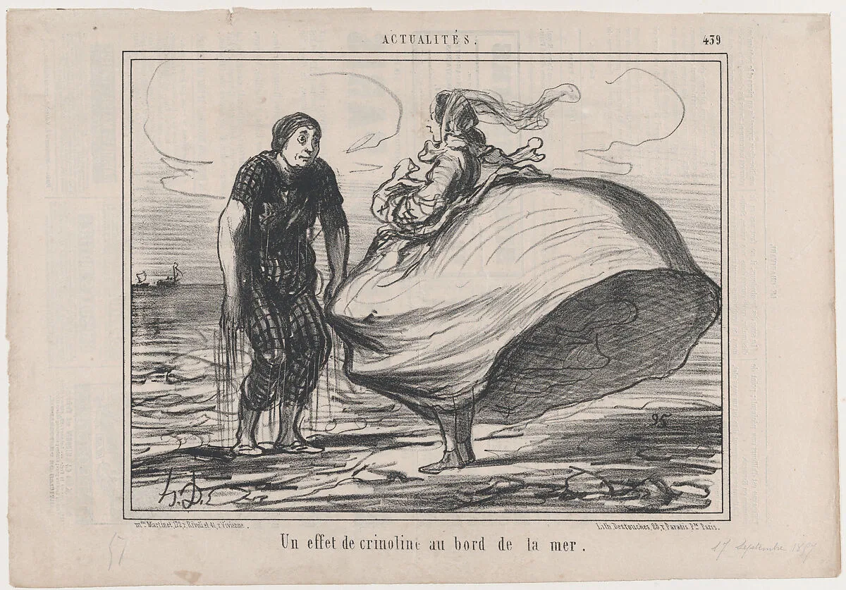 Un effet de crinoline au bord de la mer, from Actualités, published in Le Charivari, September 17, 1857 — Aaron Martinet|Honoré Daumier|Destouches