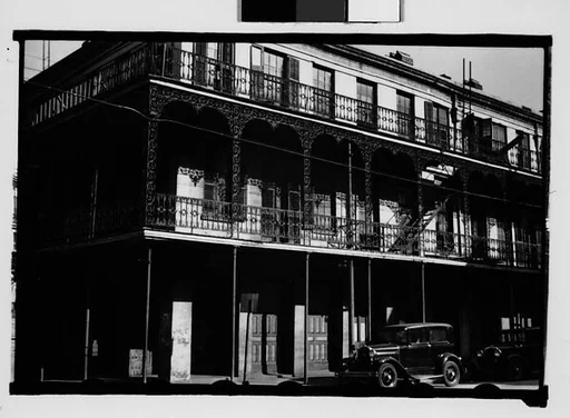[Cast-Iron Balconied Houses with Parked Cars on Street, Mobile, Alabama]