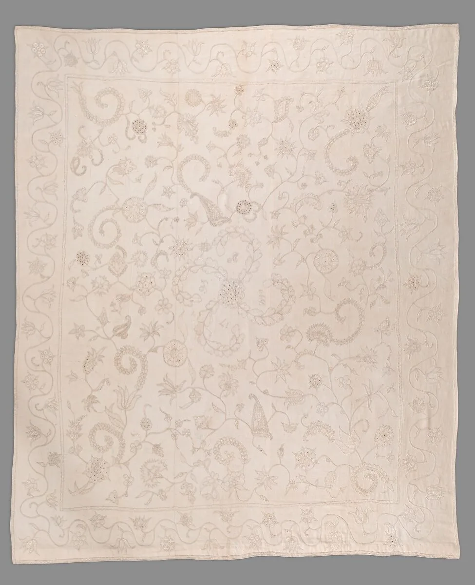 Embroidered coverlet — Unknown