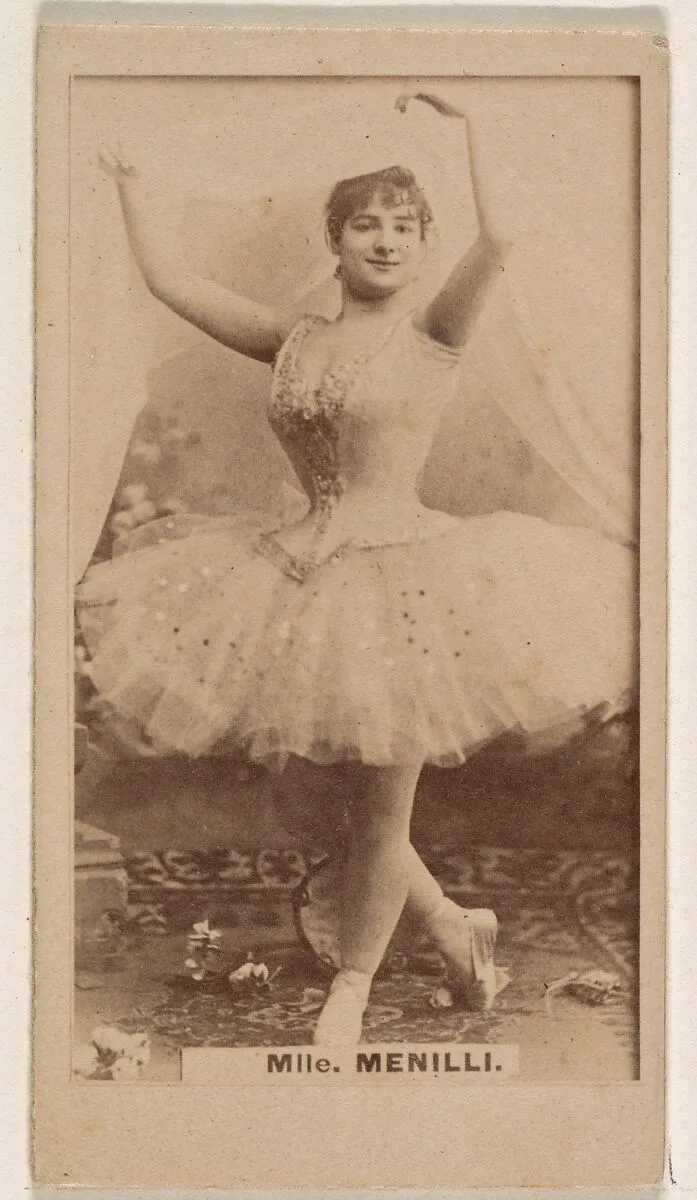 Mlle. Menilli, from the Actresses series (N245) issued by Kinney Brothers to promote Sweet Caporal Cigarettes — Kinney Brothers Tobacco Company