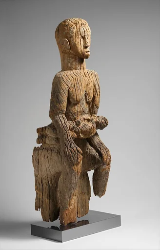 Figurative Element from Ceremonial Drum [?]: Seated Female and Child
