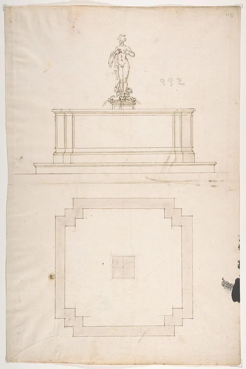 Plan and Elevation for a Fountain — Anonymous, French, 16th century|Jacques Androuet Du Cerceau