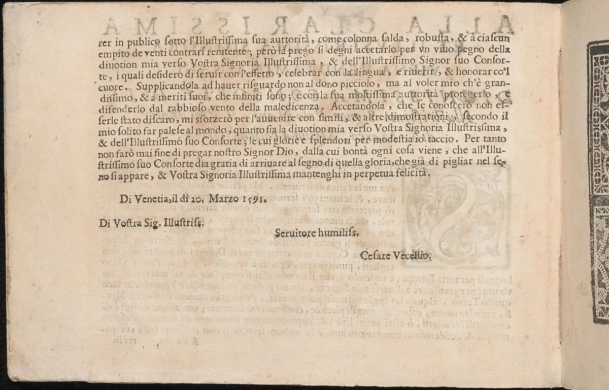 Corona delle Nobile et Virtuose Donne, Libro Terzo, page 2 (verso) — Alessandro de' Vecchi|Cesare Vecellio