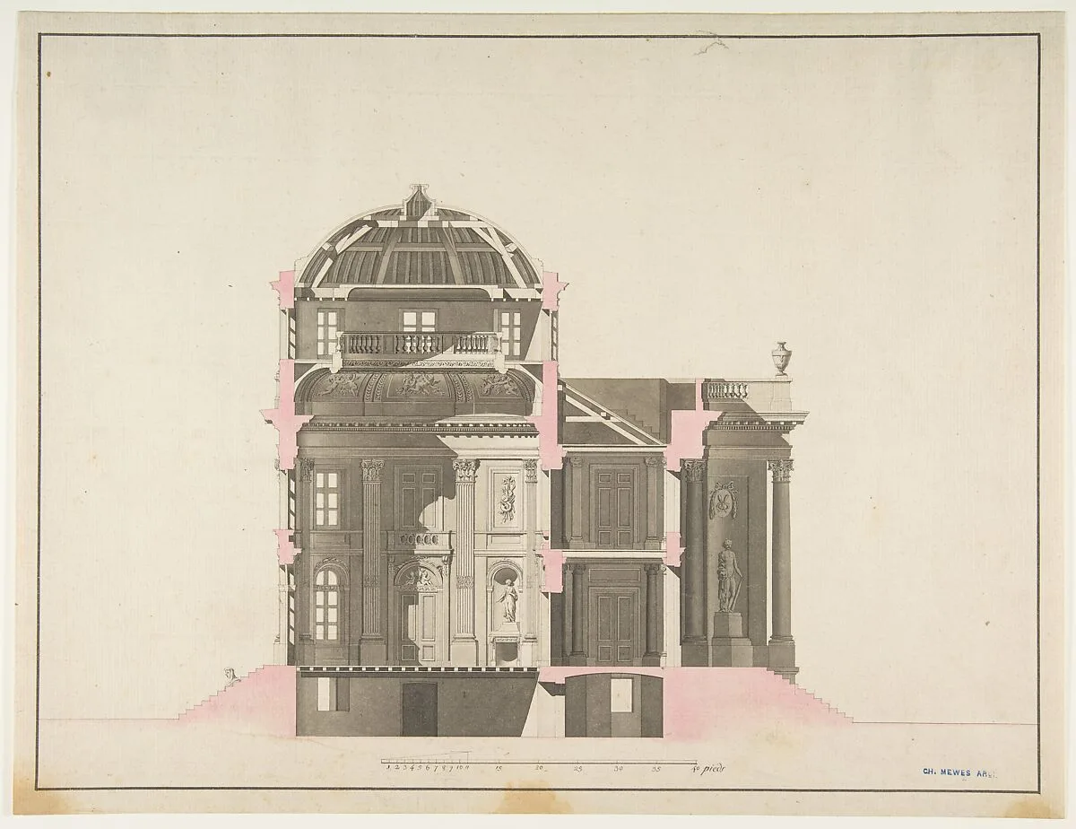 Project for a Domed Building with Colonnaded Façade — Anonymous, French, 18th century