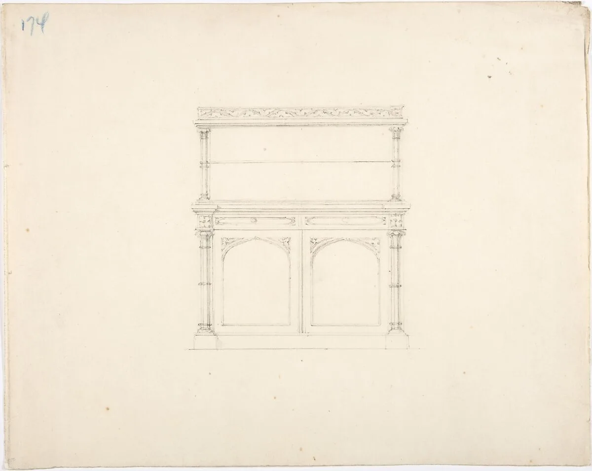 Design for a Gothic Style Mirrored Cabinet — Anonymous, British, 19th century
