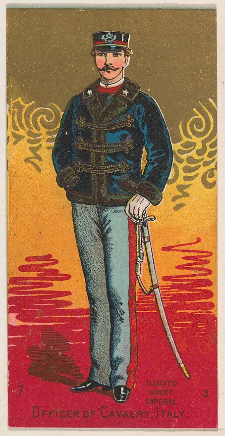 Officer of Cavalry, Italy, from the Military Series (N224) issued by Kinney Tobacco Company to promote Sweet Caporal Cigarettes — Kinney Brothers Tobacco Company