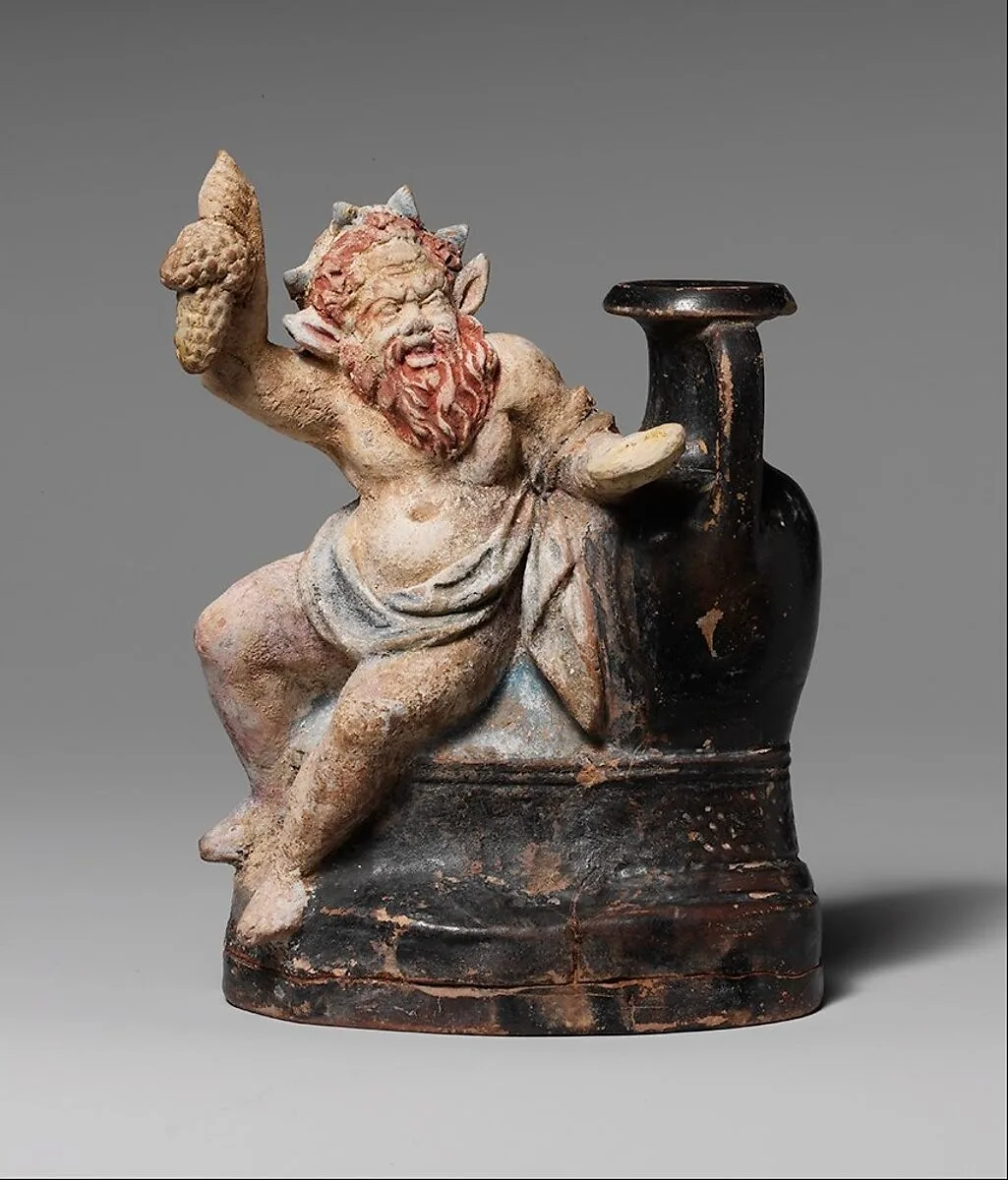 Terracotta vase in the form of a seated silen — Unknown