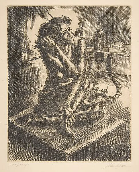Crouching Nude and Press — John Sloan