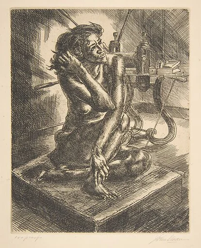 Crouching Nude and Press