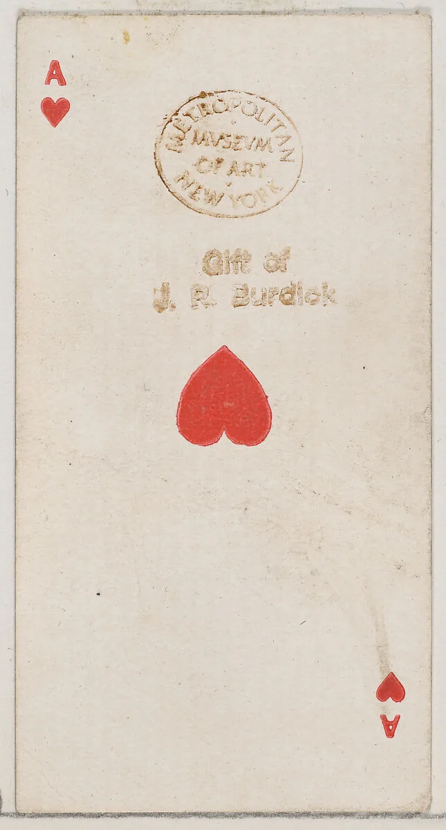 Ace of Hearts (red), from the Playing Cards series (N84) for Duke brand cigarettes — W. Duke, Sons & Co.