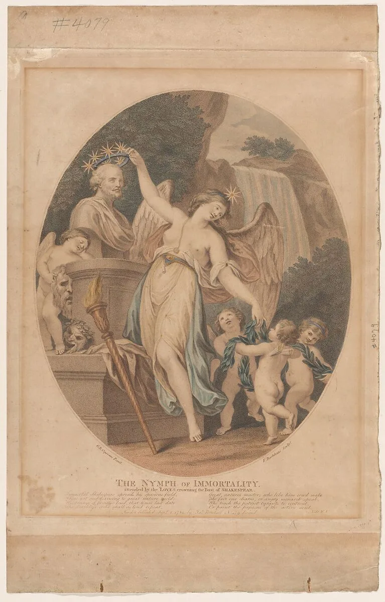 The Nymph of Immortality, Attended by the Loves, Crowning the Bust of Shakespeare — Francesco Bartolozzi|Giovanni Battista Cipriani|James Birchall|William Shakespeare