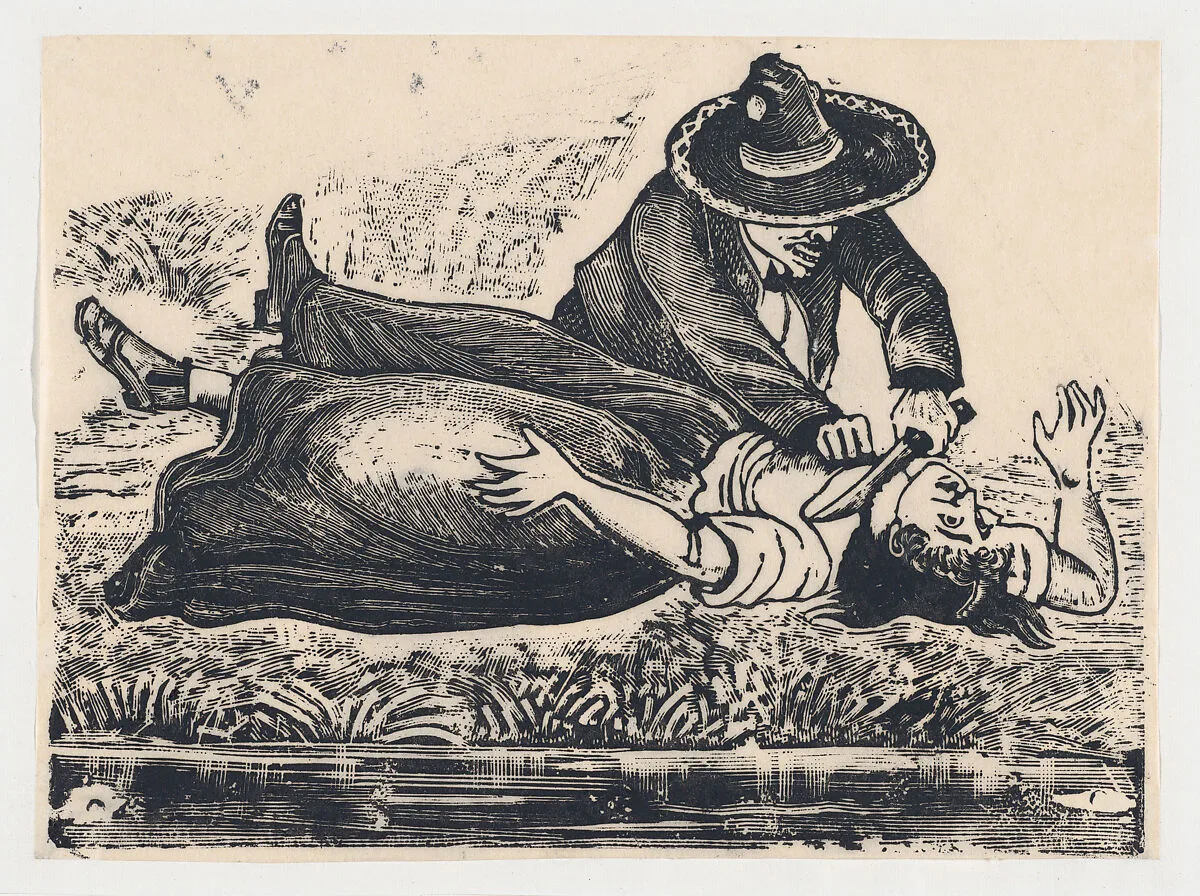 Francisco Guerrero, the waistcoat maker and cut throat, murdering a woman — José Guadalupe Posada
