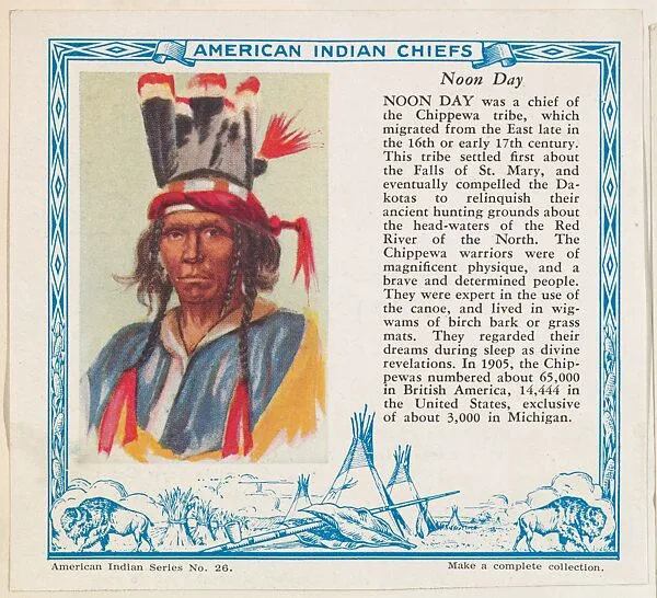 Noon Day, No. 26, collector card from the American Indian Series (D6), issued by the Kelley Baking Company to promote Kelley's Bread — Kelley Baking Company