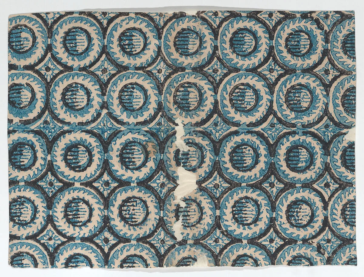 Sheet with overall blue circular pattern — Anonymous