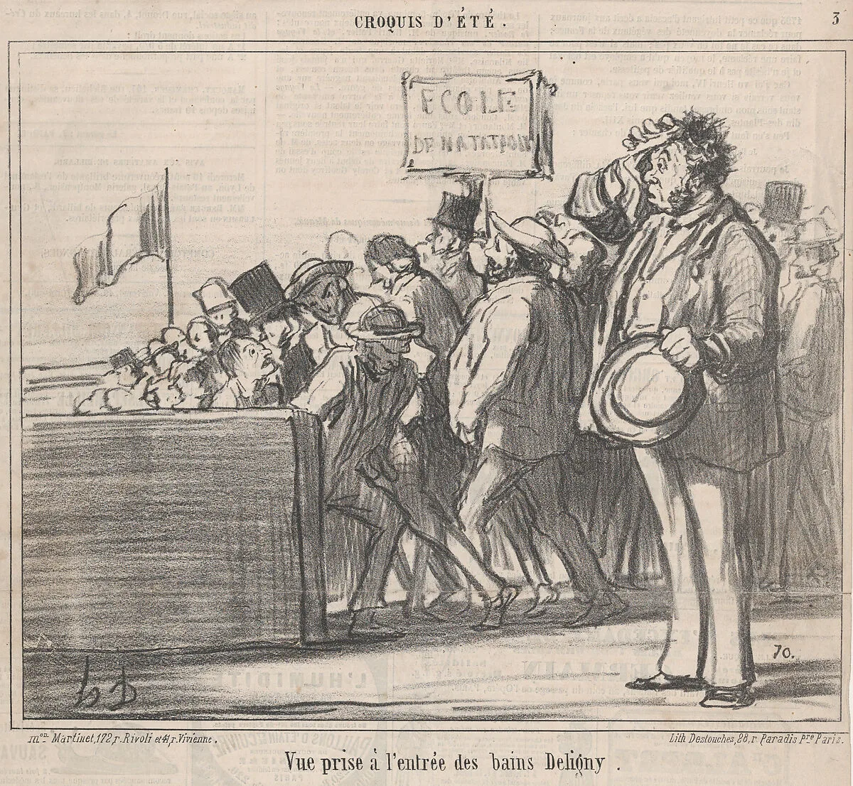 Vue prise à l'entrée des bains Deligny, from Croquis d'Été, published in Le Charivari, August 10, 1859 — Honoré Daumier|Destouches|Aaron Martinet