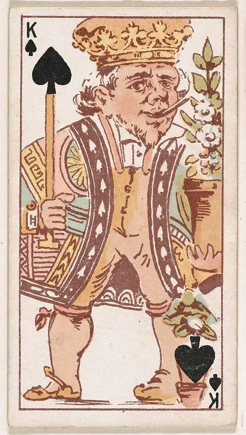 King of Spades, The German, from Harlequin Cards, 2nd Series (N220) issued by Kinney Bros. — Kinney Brothers Tobacco Company